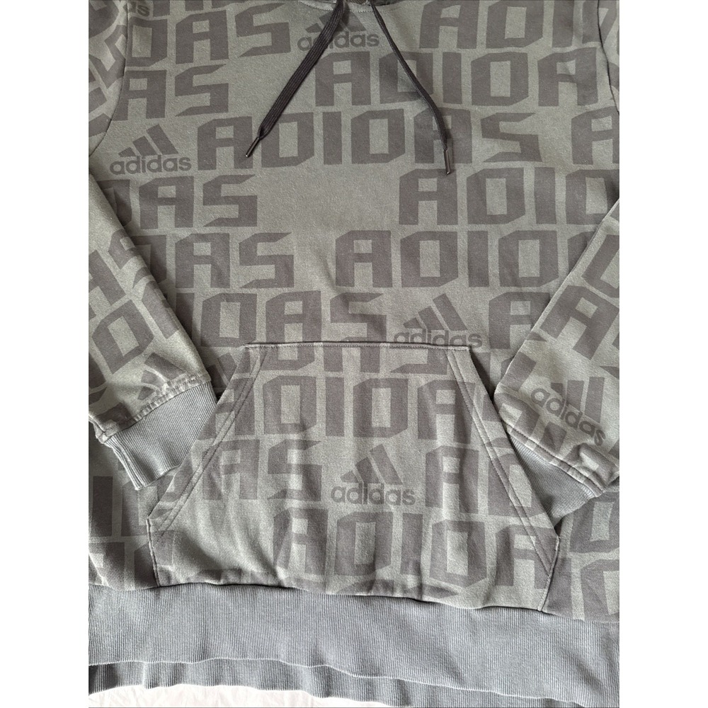 Adidas Hoodie Mens Medium Pull Over All Over Logo Spellout Sweatshirt Sweater - Picture 6 of 10